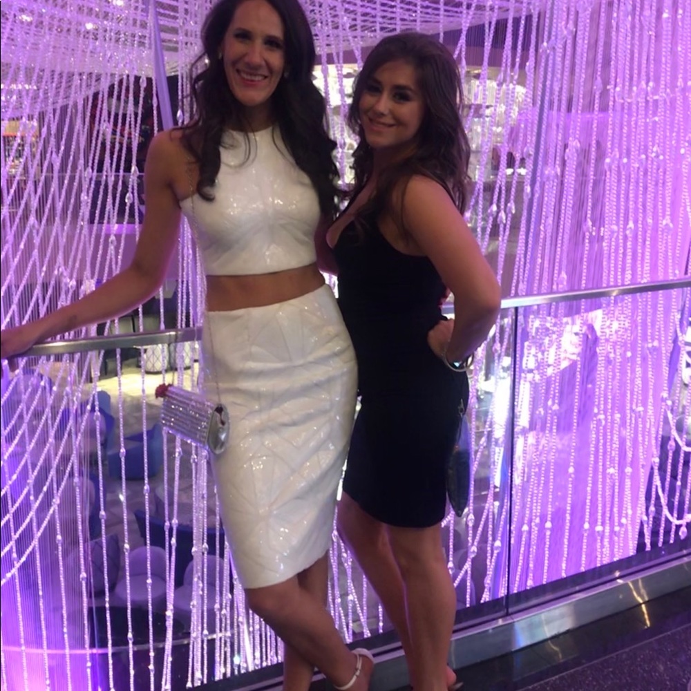 White two piece sequin midi dress